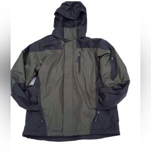 NordicTrack Men’s M(38-40)Hooded Waterproof Winter Ski Jacket Green Black Fleece